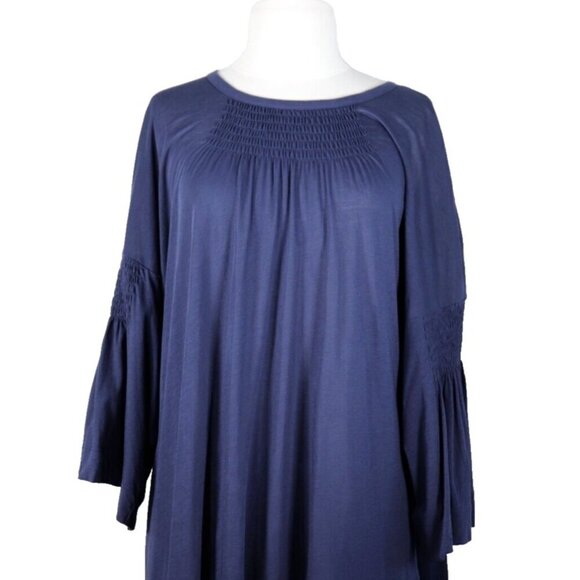 Dries van Noten Women's Size Medium Blue 100% Cotton Shirred Tunic T-Shirt Top - Picture 2 of 7